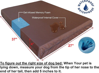 Memory Foam Dog Bed for Medium Dogs with Washable Cover, Waterproof Liner and Extra External Pet Bed Case 37X27X4 Inch, Khaki