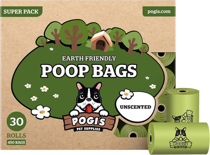 Pogi’S Poop Bags - 30 Unscented Rolls (450 Dog Poop Bags) - Leak-Proof, Earth-Friendly Poop Bags for Dogs