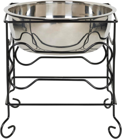 10-Inch Black Wrought Iron Stand with Single Elevated Stainless Steel Feeder Bowl