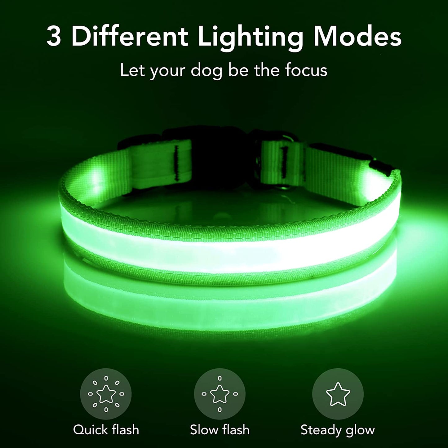 LED Dog Collar, Light up Dog Collar Adjustable USB Rechargeable Super Bright Safety Light Glowing Collars for Dog(Small,Green)