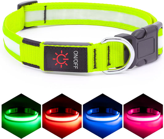 LED Dog Collar, Light up Dog Collar Adjustable USB Rechargeable Super Bright Safety Light Glowing Collars for Dog(Small,Green)