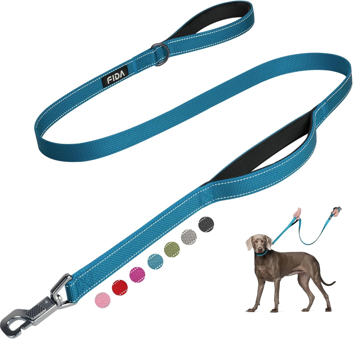 5 FT Heavy Duty Dog Leash with 2 Comfortable Padded Handles, Traffic Handle & Advanced Easy Snap Hook, Reflective Walking Lead for Large, Medium & Small Breed Dogs, Blue