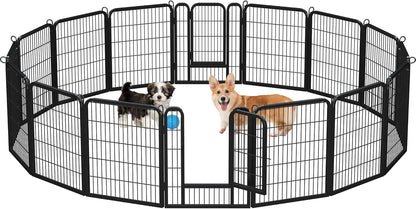 32-Inch Heavy Duty Dog Pen- Foldable Metal 16 Panel Dog Pen Dog Exercise Pen Barrier Kennel Portable Cat Duck Chicken Puppy Fence with Door Outdoor & Indoor Black