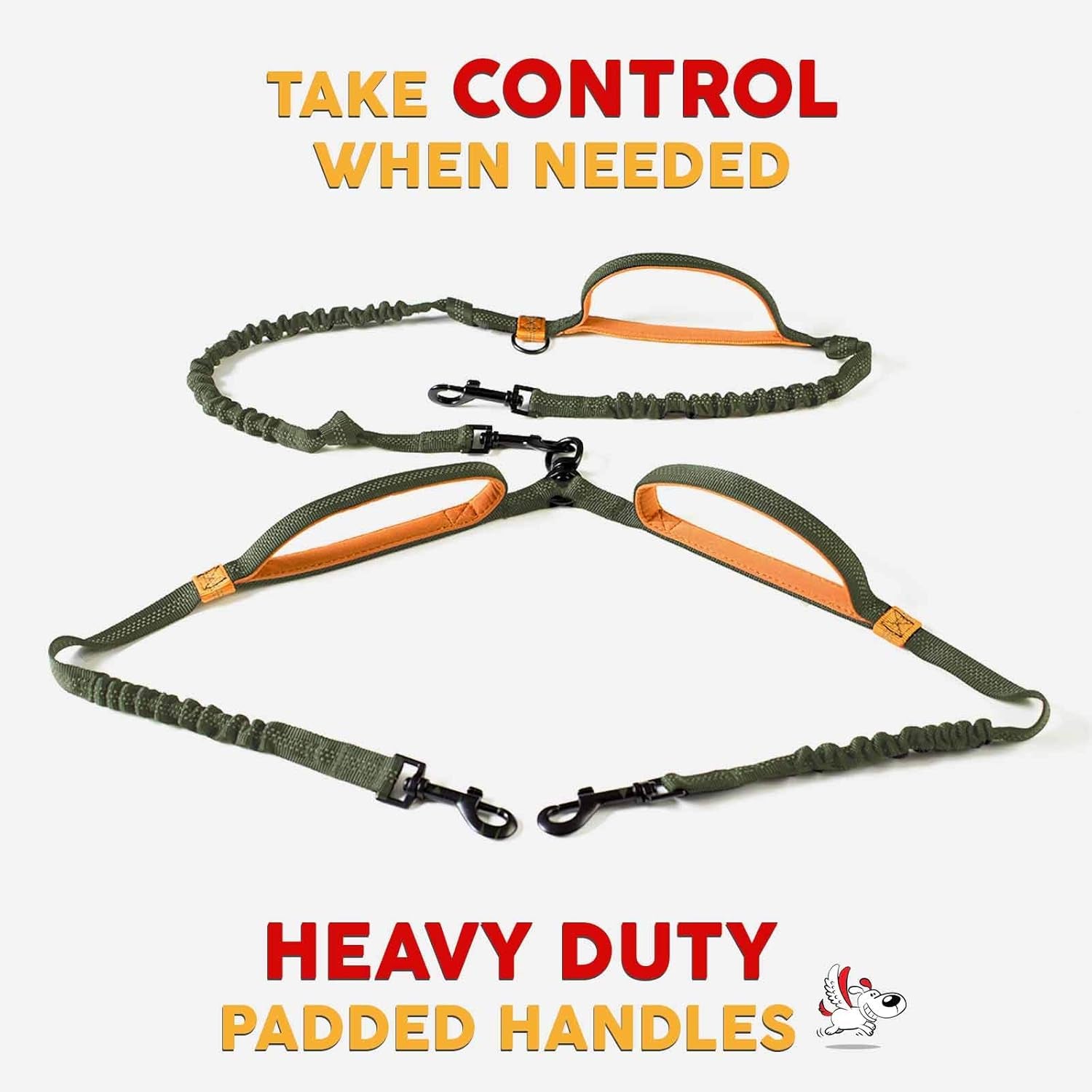 Hands Free Double Dog Leash - No Tangle Dog Leashes for Large Dogs - Heavy Duty Waist Coupler Bungee Lead by