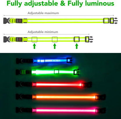 LED Dog Collar, Light up Dog Collar Adjustable USB Rechargeable Super Bright Safety Light Glowing Collars for Dog(Small,Green)