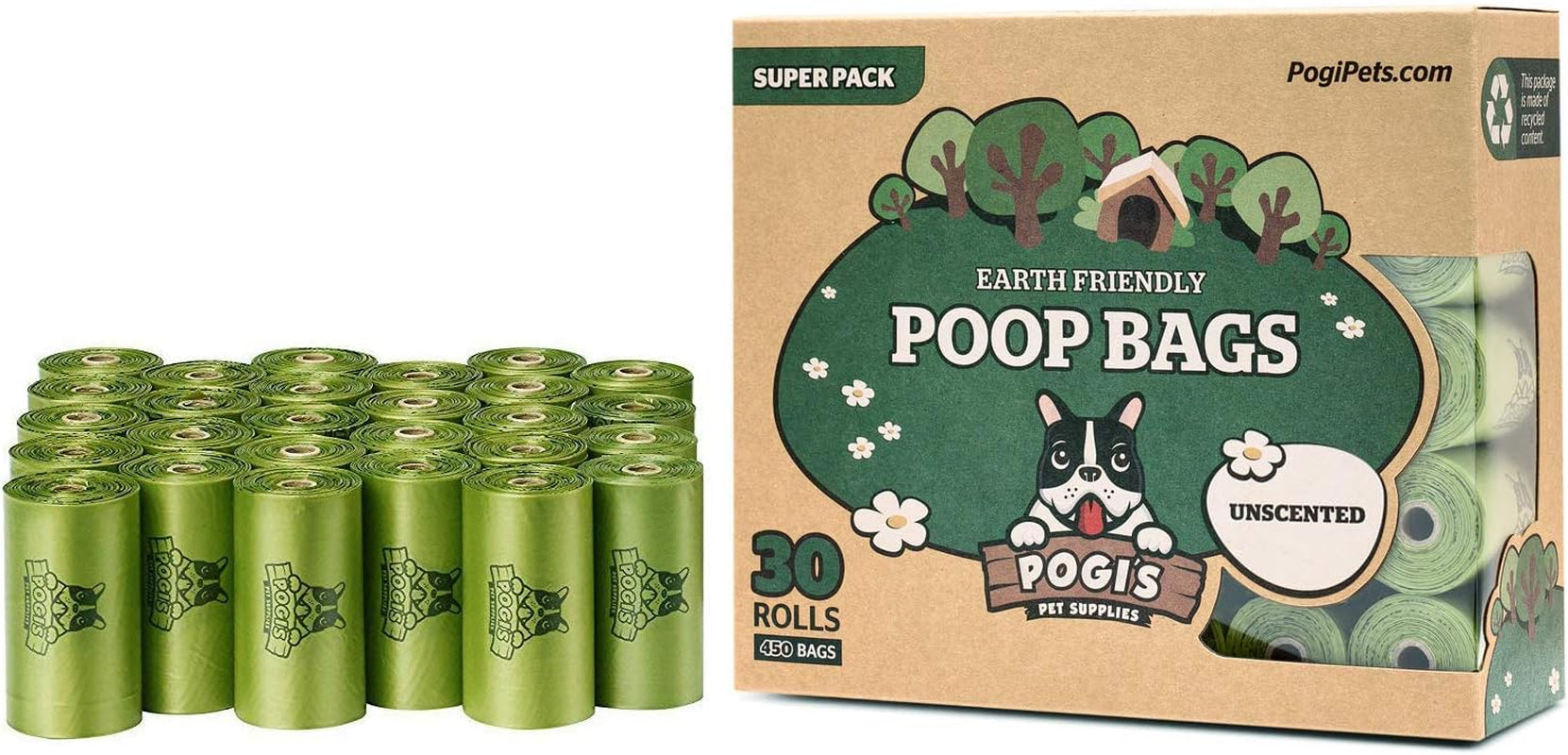 Pogi’S Poop Bags - 30 Unscented Rolls (450 Dog Poop Bags) - Leak-Proof, Earth-Friendly Poop Bags for Dogs