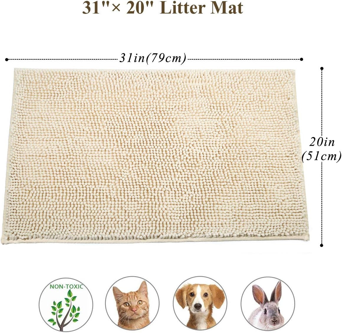 Cat Litter Mat, Litter Trapping Mat, 31"× 20" Cat Kitty Litter Rug with Waterproof Back, Super Soft for Cat'S Paws, Machine Washable, Beige